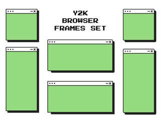Green Y2K Cartoon Internet Web Browser Set. Search Window Template. Retro Arcade Website Page for Your design. (Full Vector)