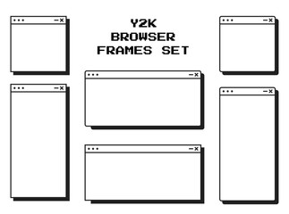 White Y2K Cartoon Internet Web Browser Set. Search Window Template. Retro Arcade Website Page for Your design. (Full Vector)