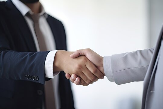 Two Businessmen Shaking Hands for Teamwork and Collaboration on a White Background - Generative AI

