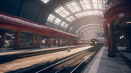 Fototapeta na wymiar illustration, station of train, ai generative