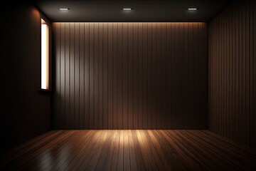 an empty room with natural lighting from a window and a wooden floor. Generative AI