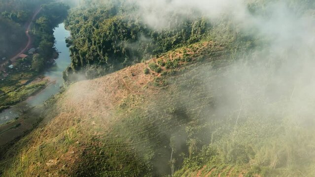Drone video of fog in the Mountains of Laos. 