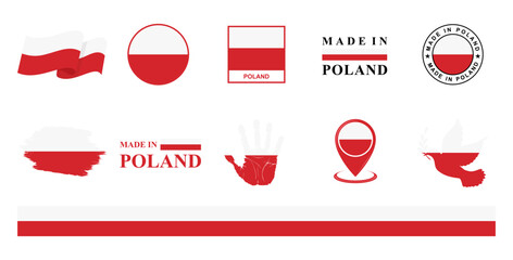 Poland national flags icon set. Labels with Polish flags. Vector illustration
