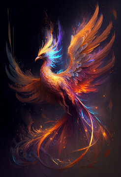 Gorgeous fiery and neon phoenix