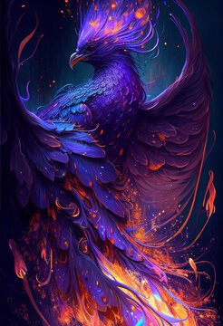 Gorgeous fiery and neon phoenix