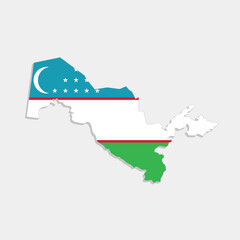 uzbekistan map with flag on gray background