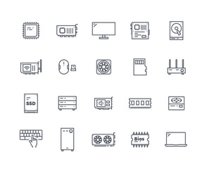 Computer components outline set