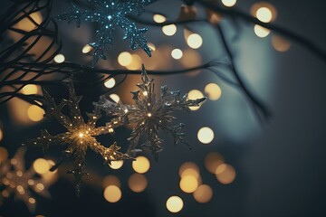 beautifully lit Christmas tree with colorful lights and ornaments. Generative AI