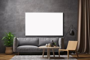Elegant living room, couch and horizontal frame mockup. Generative AI 3D render home interior design