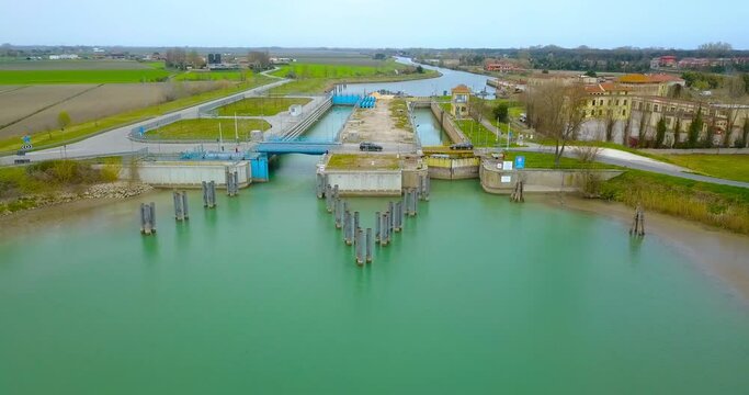 A dam for the passage of boats on a river