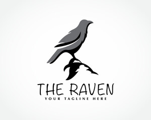 silhouette perched raven bird at hill logo symbol design template illustration inspiration