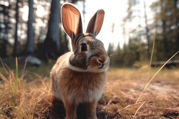 Naklejka na ściany i meble Rabbit in Nature. Generative AI