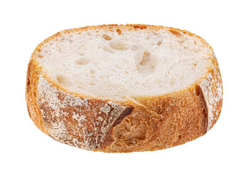 Baguette slice isolated on white background, full depth of field