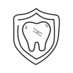 Drawn shield with tooth on white background