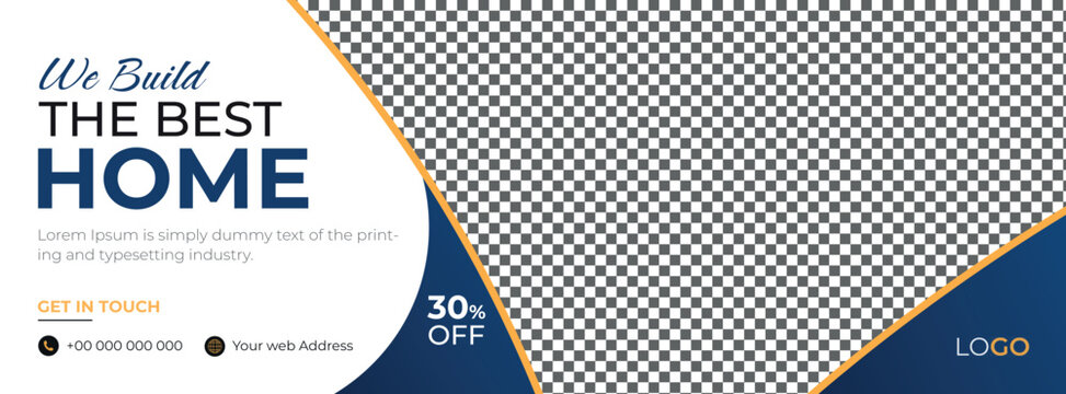 Real Estate Construction Social Media Cover Banner Template Design, Modern Home Building Website Banner Design Template