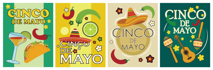 Set of greeting cards for Cinco de Mayo (Spanish for Fifth of May) celebration