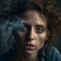 Fototapeta premium Portrait of a Woman in Smoke Generative AI