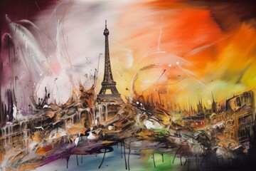 Paryż abstrakcja kolorowa grafika surrealizm Generative AI - obrazy, fototapety, plakaty