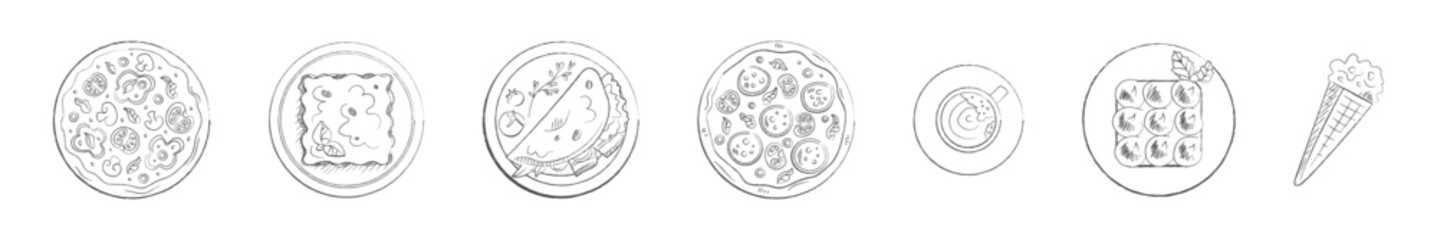 Fototapeta premium Set of traditional Italian dishes and coffee on white background 