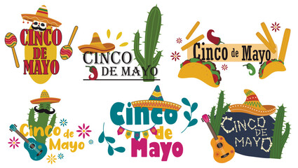 Set of greeting cards for Cinco de Mayo (Spanish for Fifth of May) celebration
