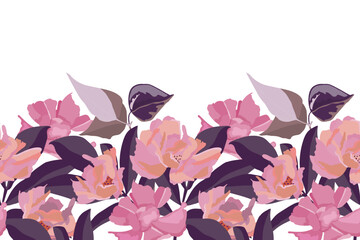 Vector floral seamless pattern, border with pink flowers.
