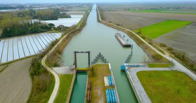 An artificial water canal for the passage of cargo ships