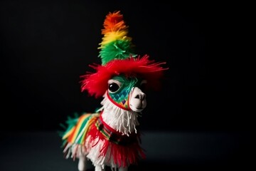 close up of a Cinco de mayo llama piñata in the dark.  Cinco de Mayo.  Generative ai