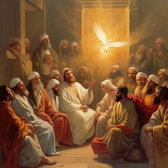 in the upper room on pentecost. Generative ai