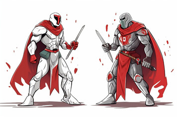 Two Heroes Characters Before Match In White And Red Color, Made Using Generative Ai