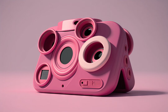 C&aacute;mara de fotograf&iacute;a retro futurista aesthetic, c&aacute;mara de video rosa, viewmaster con visor para diapositivas y fotograf&iacute;as antiguas, creado con IA generativa