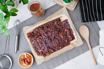 homemade dark chocolate bar with nuts.