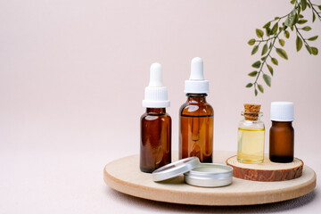 aromatherapy product with plant and natural oil for alternative treatment and wellness beauty and spa skincare concept.