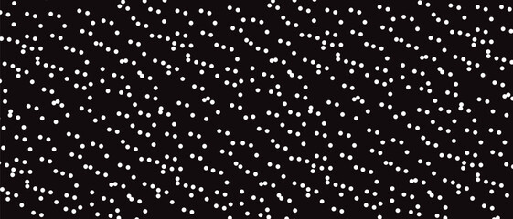 White polka dot pattern on black background. Straight dot pattern for backdrop and wallpaper template. Simple classic polka dot lines with repeat stripes texture. Polka background, vector illustration