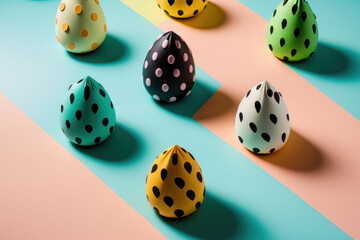product display huevos de pascua, decoración huevos de chocolate para celebrar la primavera, fiesta de la primavera con dulces de chocolate, creado con ia generativa