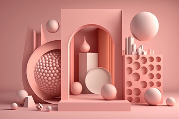 Fondo arquitectura aesthetic, ambiente product display rosa elegante abstracto, creado con IA generativa 