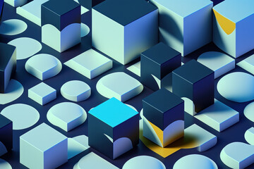 Fondo abstracto de cubos azules 3d, podium elegante y moderno, fondo geométrico finanzas datos de crecimiento, hecho con IA generativa