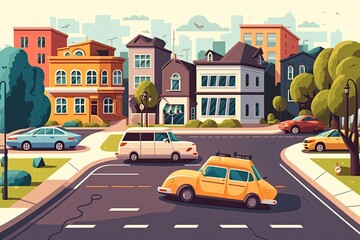 busy urban street scene filled with cars. Generative AI