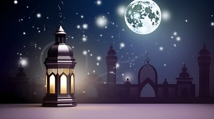 Ramadan kareem islamic greeting background, Eid mubarak greeting lantern background, Generative Ai