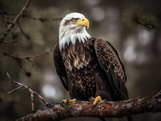 Stunning Photograph of Regal Bald Eagle perched on a Tree Branch