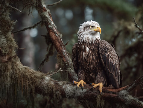 Stunning Photograph of Regal Bald Eagle perched on a Tree Branch