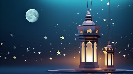 Obraz na płótnie Canvas arabic lantern of ramadan celebration background illustration. Generative AI