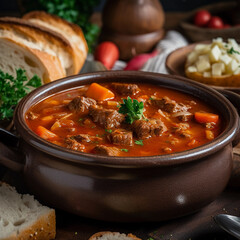 Hungarian Goulash Soup - Traditional Hungarian Cuisine - Generative AI