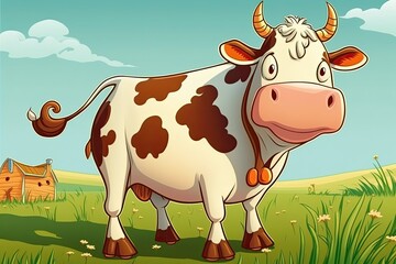 cow grazing on a vibrant green pasture. Generative AI