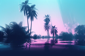 summer palm tree colorful background Generative AI