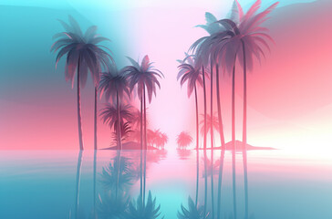 Fototapeta na wymiar summer palm tree colorful background Generative AI