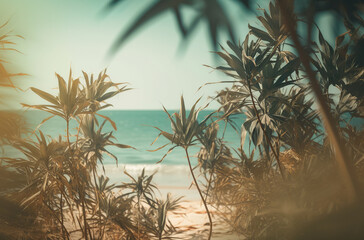 Obraz na płótnie Canvas background of tropical beach ethereal foliage Generative AI