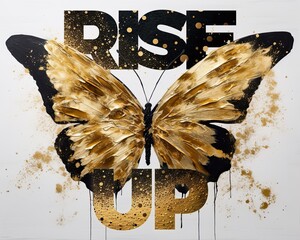Rise Up - Gold foil painting styled butterfly as an affirmation, mantra, or inspirational reminder to rise to success - Generative AI