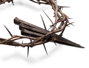 Metal nails, crown of thorns, drops of blood.  Christian Easter holiday.