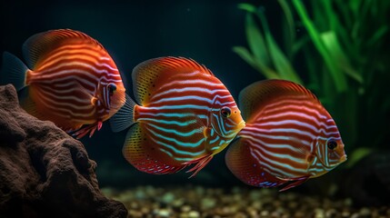 Obraz na płótnie Canvas Brilliantly Colored Discus Fish in their Natural Habitat