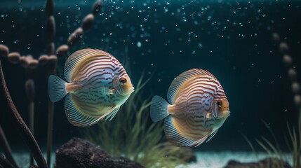 Obraz na płótnie Canvas Majestic Discus Fish in an Ethereal Aquascape